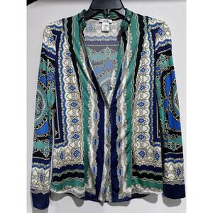 Cache Shirt Women XS Multicolor Chain Print Stretch Snap Button Front Blouse